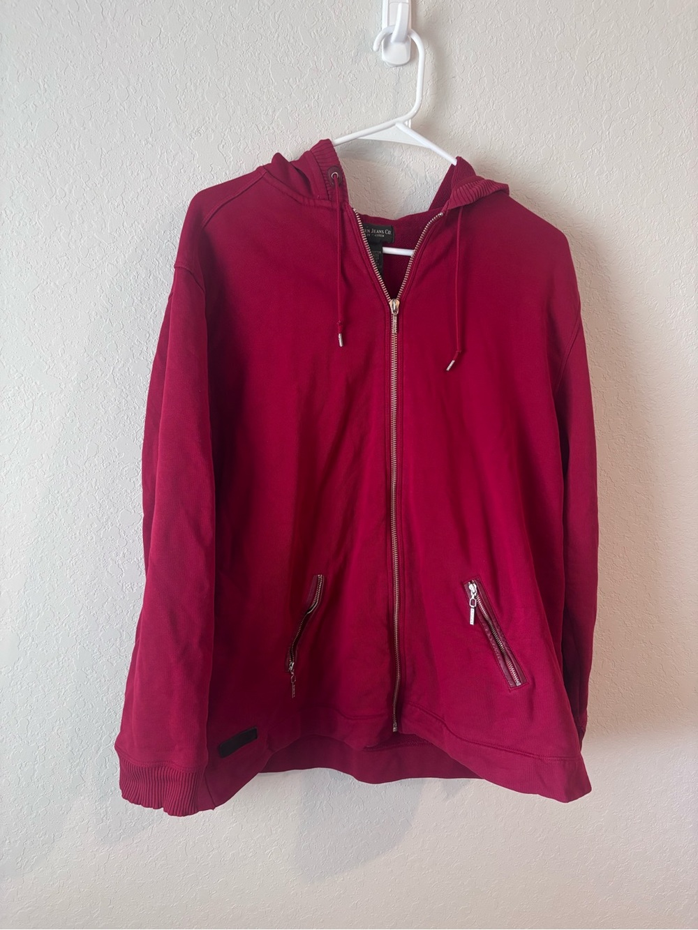 Lauren Jeans Co Ralph Lauren Red Zip Hoodie XL 100% Cotton Y2K Distressed